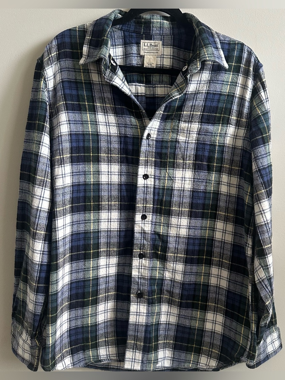 L.L. Bean Traditional Fit Scotch Plaid Flannel Shirt M Regular Blue Green